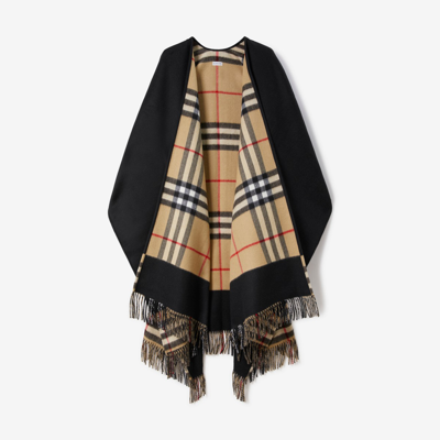 Burberry Check Wool Cashmere Cape In Black
