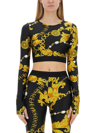 Versace Jeans Couture Black Longsleeve Tops With All-over Baroque Print In Multicolour