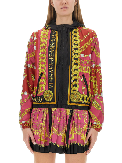 Versace Jeans Couture V-emblem Chain Windbreaker Jacket In Multi