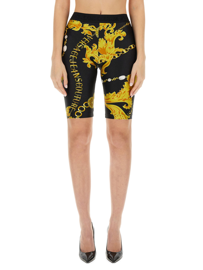 Versace Jeans Couture Black Chain Couture Shorts In Black+gold