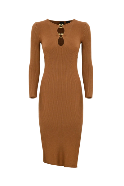 Pinko Knitted Dress With Love Birds Buckle In Brown