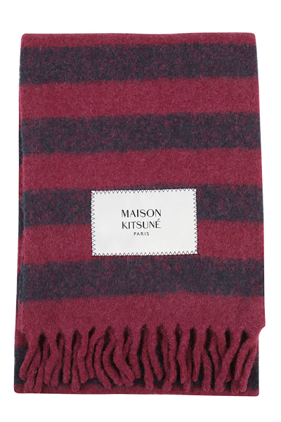 Maison Kitsuné Rugby Stripes Scarf In Graoe Ink Blue