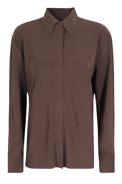 Norma Kamali Concealed-fastening Long-sleeve Shirt In Brown