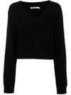 Alexander Wang T Twist-front Cropped Sweater In Black