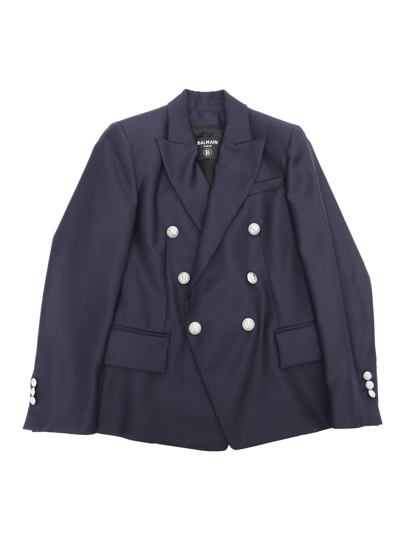 Balmain Kids' Double-breasted Jacket In Blue