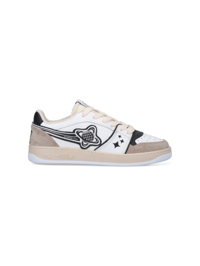 Enterprise Japan Planet Low Top Leather Sneakers In White