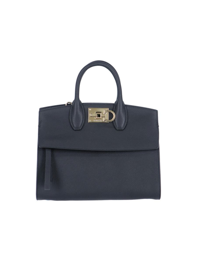 Ferragamo Studio Soft Midi Handbag In Black  