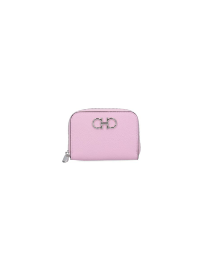 Ferragamo Gancino Zip Leather Wallet In Pink