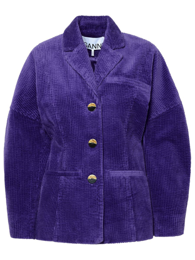 Ganni 棉质混纺灯芯绒西装式外套 In Purple