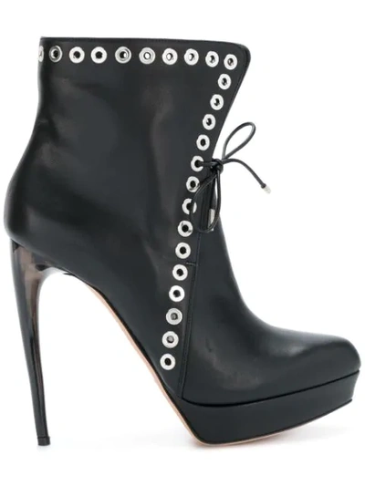 Alexander Mcqueen Eyelet-embellished Leather Platform Ankle Boots In Black