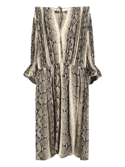 Khaite Cole Off-the-shoulder Snake-effect Georgette Maxi Dress In Beige