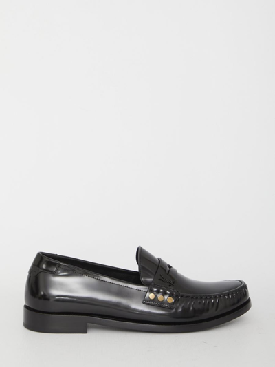 Saint Laurent Almond-toe Leather Loafers In Black