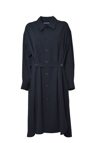 Lemaire Navy Two Pocket Shirt Dress In Anthracite
