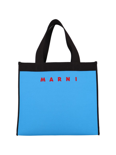 Marni Logo Detailed Top Handle Bag In Blue
