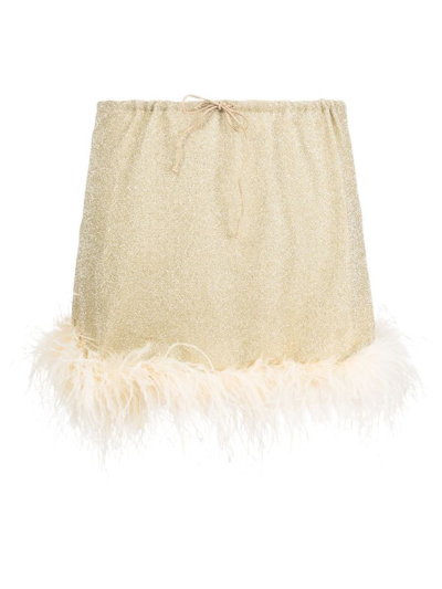 Oseree Feather-trim Fitted Skirt In Platinum