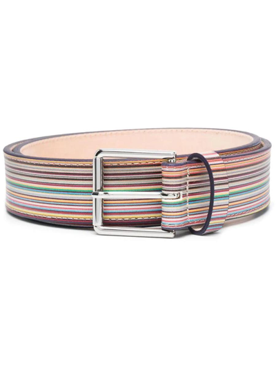 Paul Smith Striped Buckle Belt In Multi Coloured