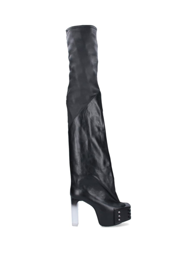 Rick Owens Thigh-high Platform Boots In Black