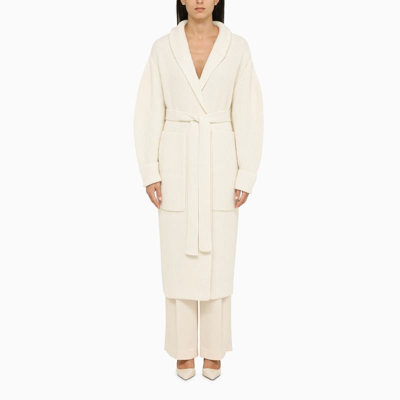 Sa Su Phi Ivory Ribbed Long Cardigan In Beige