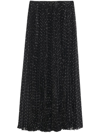 Saint Laurent Long Pleated Skirt In Polka-dot Silk Muslin In Black