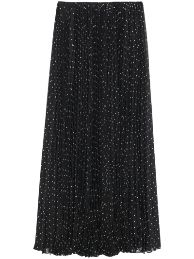 Saint Laurent Dotted Silk Skirt In Black