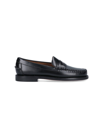 Sebago Smiley Face Leather Loafers In Black