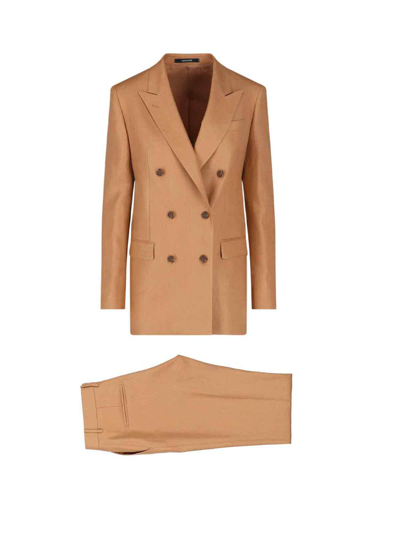 Tagliatore Double-breasted Suit In Brown