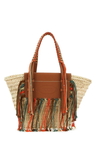 Tod's Woman Raffia Medium Shopping Bag In Brown