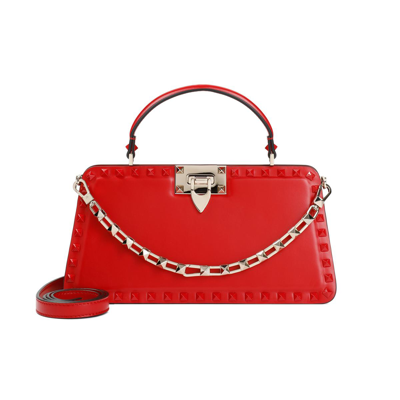 Valentino Garavani Small Top Rockstud Handle Bag In Red