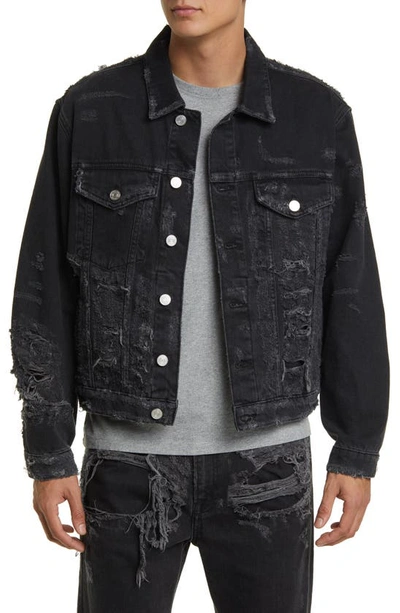 Frame Shredded Denim Trucker Jacket In Durban Destruct