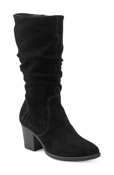 Earth Women's Vine Block Heel Almond Toe Narrow Calf Casual Boots In Black Suede