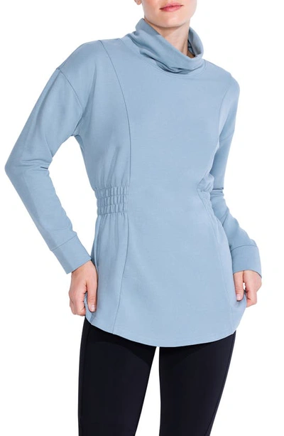 Nz Active By Nic+zoe Smocked Brushed Turtleneck Top In Mountain Air