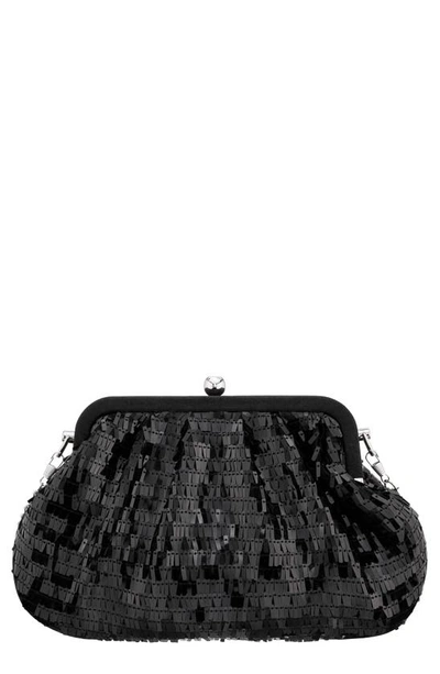 Nina June Sequin Frame Clutch In Black