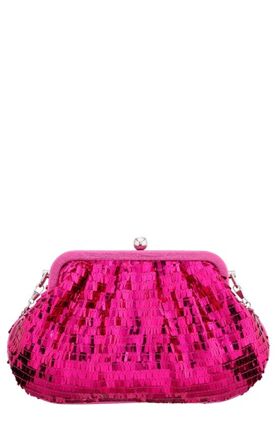 Nina June Sequin Frame Clutch In Fuchsia