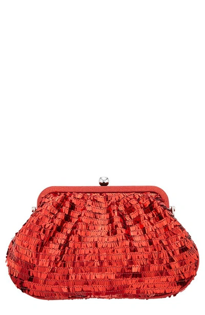 Nina June Sequin Frame Clutch In Red