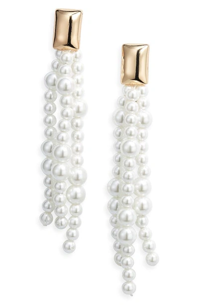 Open Edit Imitation Pearl Tassel Earrings In White- Gold