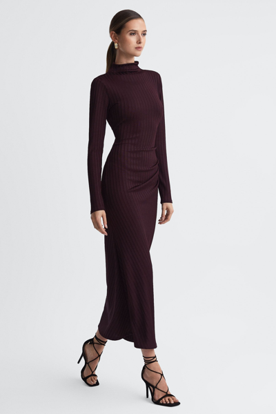 Good American Knitted Funnel Neck Midi Dress In Malbec