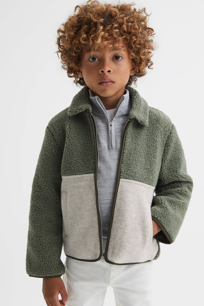 Reiss Kyle - Sage Kyle Junior Sherpa Zip-through Jacket, Age 8-9 Years In Green