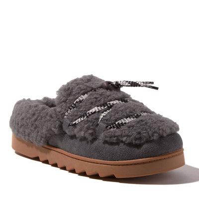 Dearfoams Women's Giselle Lace Up Teddy Mule Slippers In Pavement