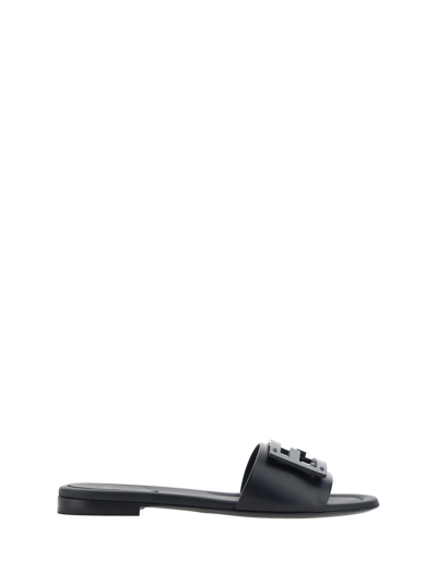 Fendi Ff Cutout Flat Leather Sandals In Multicolor