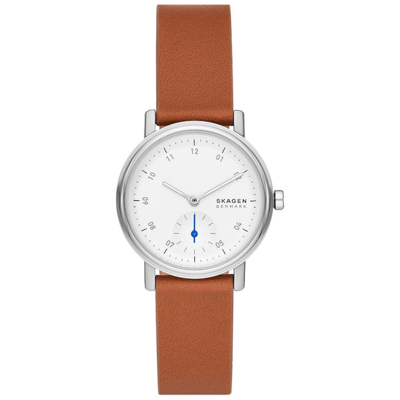 Skagen Women's Kuppel Lille Quartz Three Hand Brown Leather Watch, 32mm In White