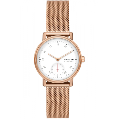 Skagen Women's Kuppel Lille Quartz Three Hand Rose Gold-tone Stainless Steel Watch, 32mm In White