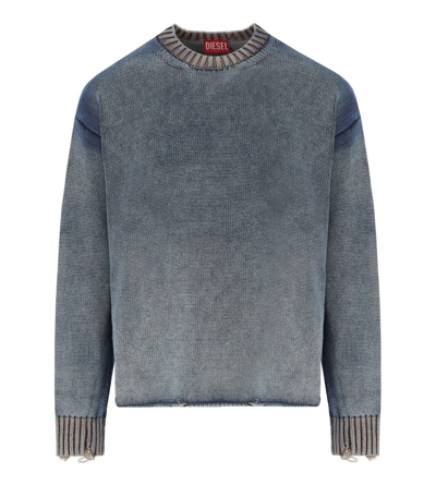 Diesel Delos Stonewashed Distressed Sweater In Light Blue