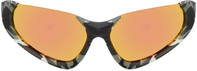 Balenciaga Gray Wraparound Sunglasses In Grey-grey-red