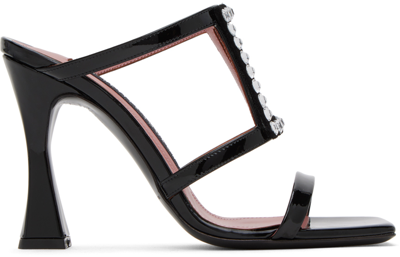 Les Petits Joueurs Black Hoya Heeled Sandals In Patent Black Strass