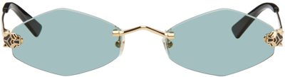 Cartier Gold Oval Sunglasses In 003 Gold / Green