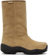 Open Yy Beige Treaded Shearling Boots In Beige