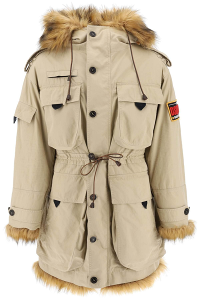 Dsquared2 Logo-patch Cotton Parka In Beige