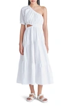 Steve Madden Leena Cutout One-shoulder Cotton Midi Dress In Optic White