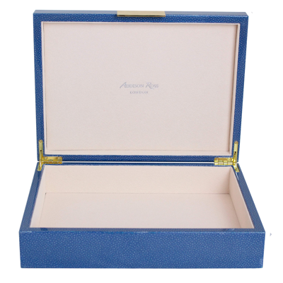 Addison Ross Ltd Large Blue Shagreen Lacquer Box With Gold