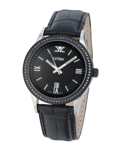 Le Vian Time Leather Black Diamond Watch